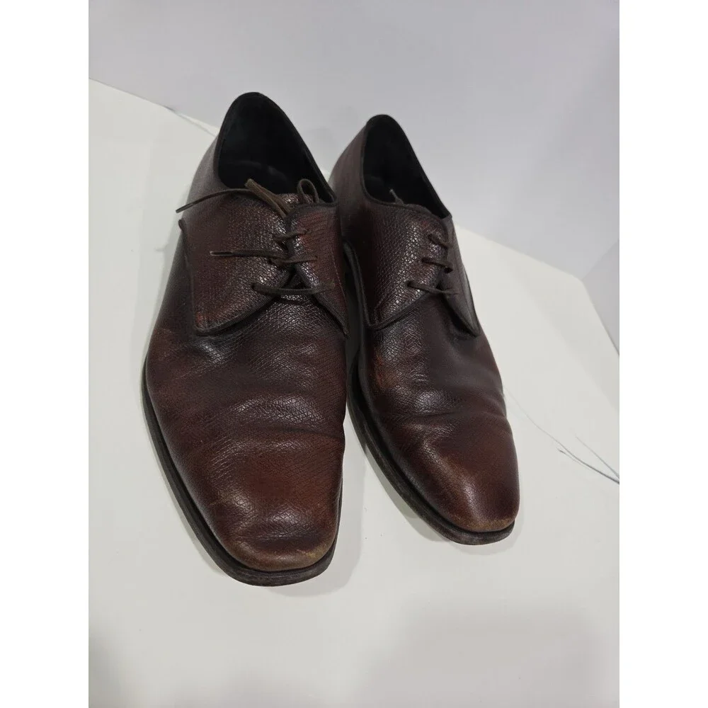 Salvatore Ferragamo Studio Brown Pebbled Leather Oxford Lace-Up Shoes 9 SB7